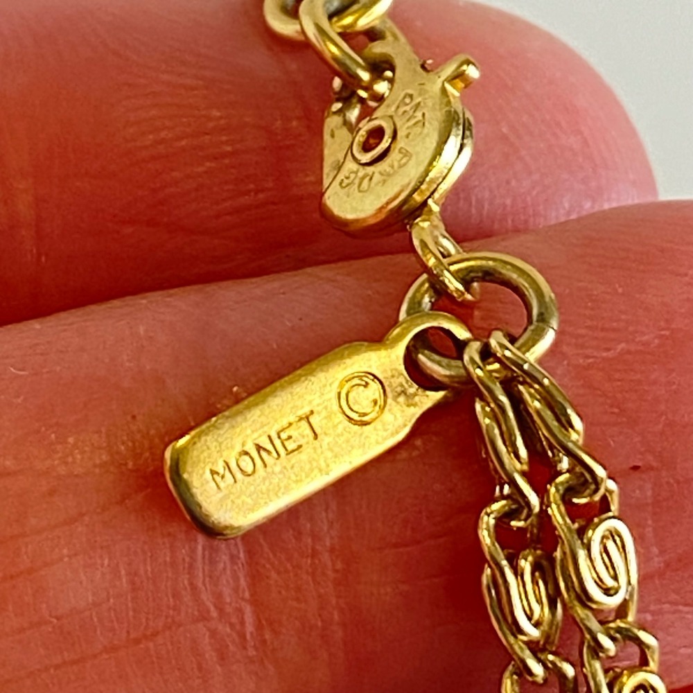 Monet Vintage Gold Tone Double Scroll Chain Station Necklace Flapper Rope - Picture 5 of 12